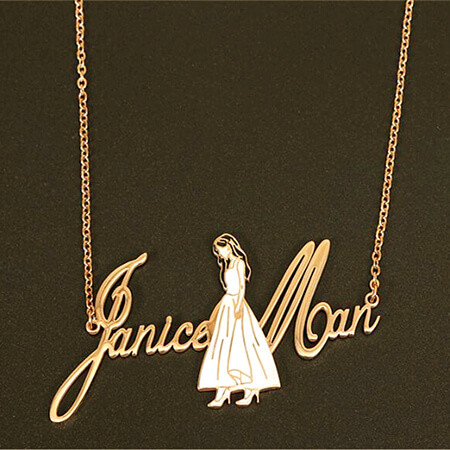 Custom made enamel girl figure pendant charm jewelry makers wholesale personalized 18k gold plated unique name plate necklaces manufacturers